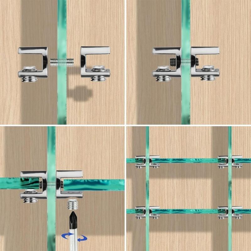 Pack of 5 Double Glass Shelf Brackets for 5 10mm Glass High Load Capacity Suitable for Bathroom & Office Environment
