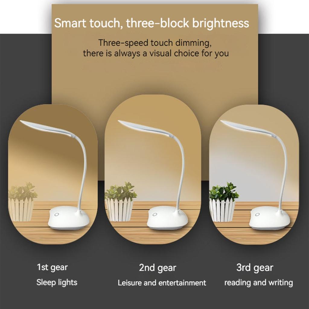 Portable USB Rechargeable Desk Lamp Touch 3 Modes Dimming Table Lamp Eye Protection For Office Bedroom Bedside Reading Light