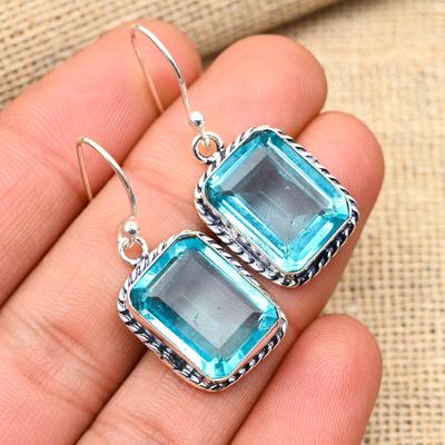 Strålende blå Topaz edelsten håndlagde 925 solid sterling sølv øredobber til bryllupsgave