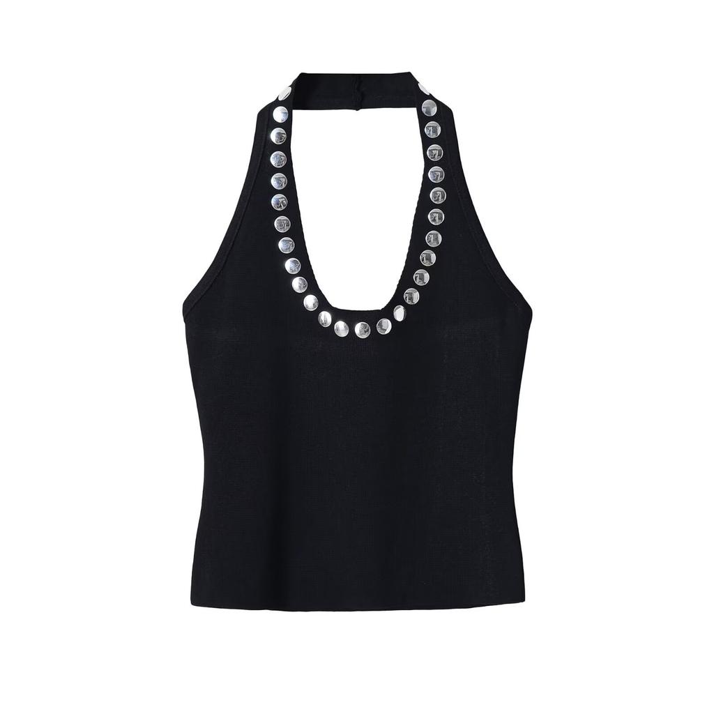 European and American style, new women's clothing, fashionable halter rivet decorative neck top 4813320