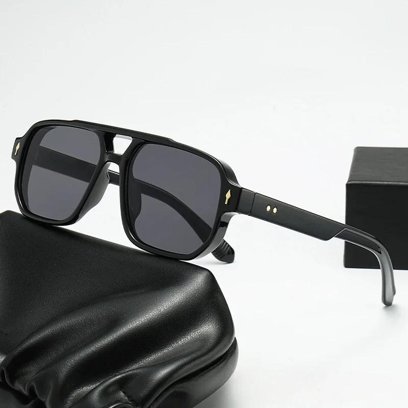 New Retro Double Bridge Square Sunglasses Women Men Fashion Luxury Rivets UV400 Sun Glasses Trending Shades Eyewear