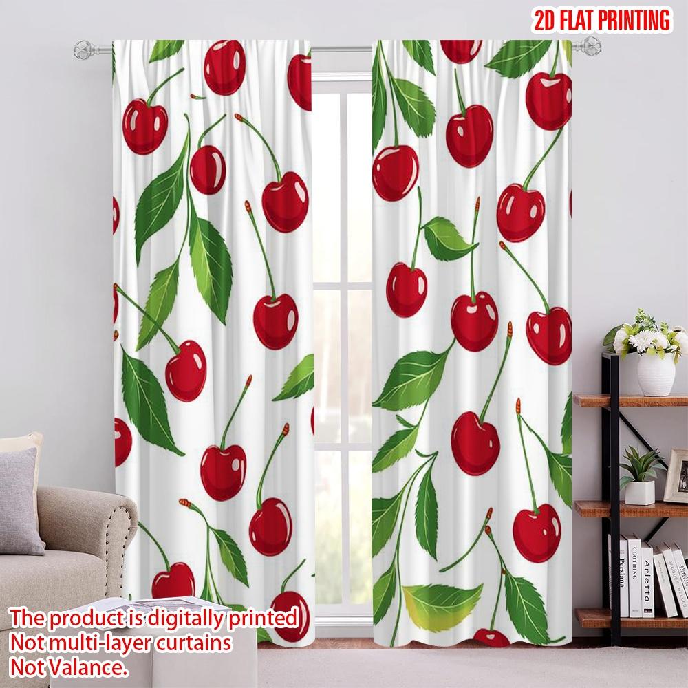 2pcs,2D Plane Printing Minimalist Curtains Cherry Delight (2) Versatile Polyester (without Rod) Gifts Use for Bedroom,