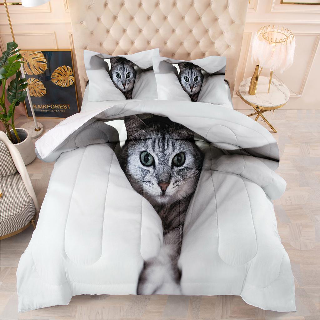 Comforter Cute Kitten Luxury Theme Home Comforter Winter Quilted Blanket Goose Down Duvet King Queen 3D Blanket Size Twin