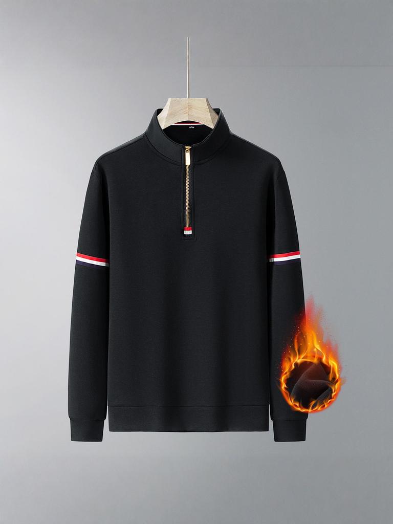 Men's Plus Size Retro Half-Zip Fleece Hoodie - Thick, Loose, Stand Collar for Spring, Autumn, Winter.