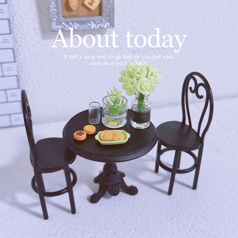 Nordic Style Metal Kids Pretend Play Kitchen Set Miniature Dining Table Chair Playset For Imaginative Creative Development