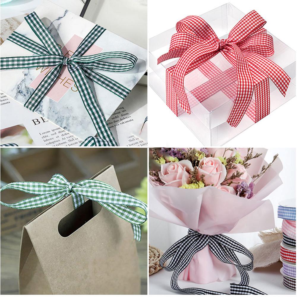 8 Rolls Plaid Ribbon Grid Ribbon Checked Polyester Ribbon 3/8" Fabric Ribbon Roll for Hair Accessories Craft Christmas Gift Wrap