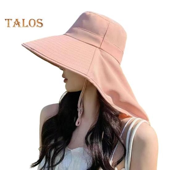 Women Sun Hat Large Brim Sun-Blocking Design Breathable UV Protection Hat Solid Color Adjustable Drawstring Outdoor Tea Hat