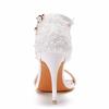 Crystal Queen Women Pearl Lace Wedding Shoes Thin High Heels White  Bridal Sandals Summer Strap Ankle Sexy Party Dress