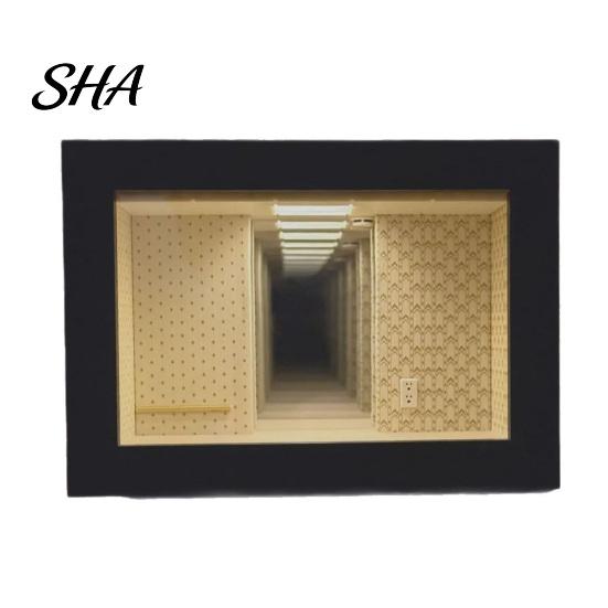 Photo Frame Ornament Wooden Backrooms Style Night Light, Infinite Mirror Effect Tabletop Lamp, Matte Black Figure Display Cabinet Decor Dustproof