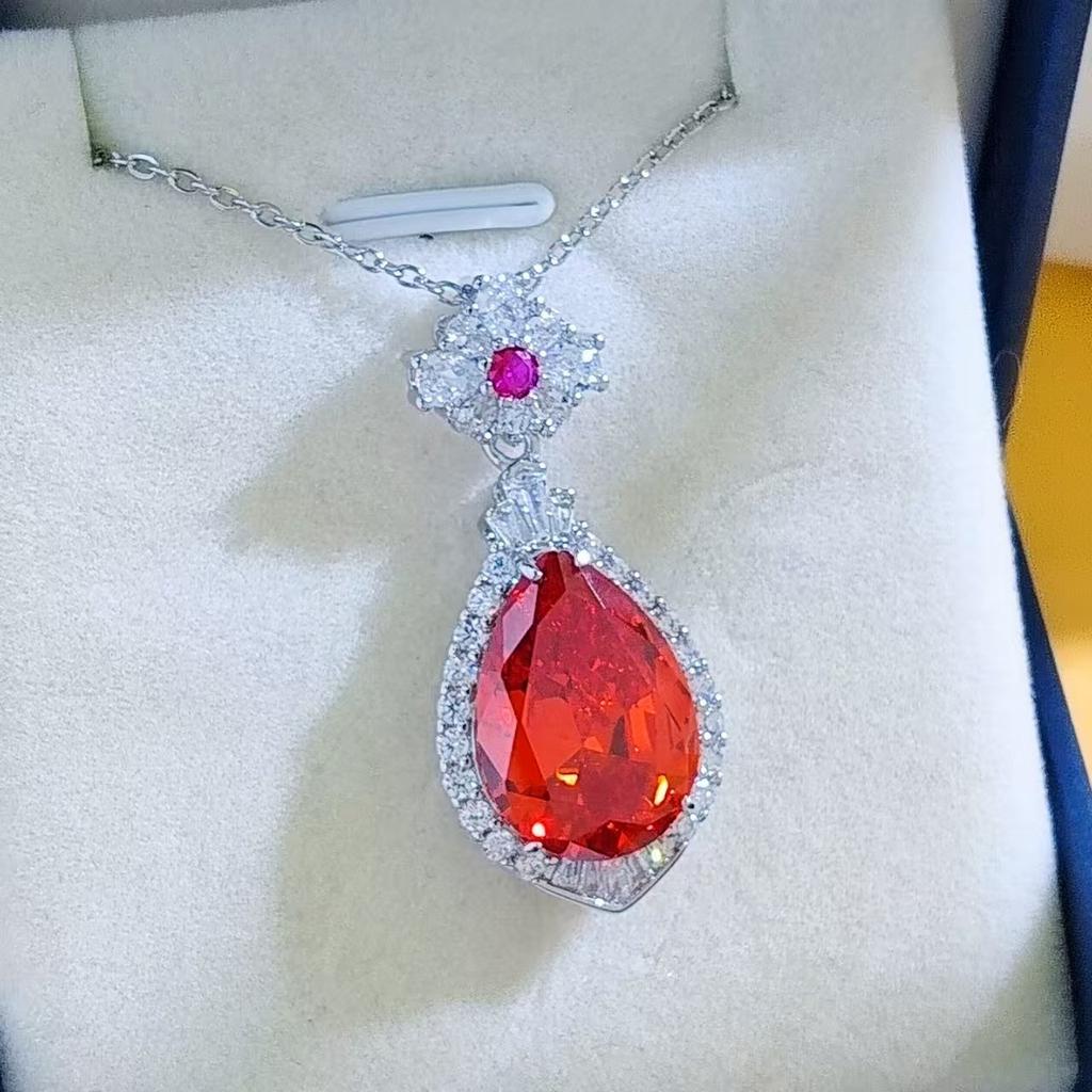 Jewelry Pink Diamond Large Water Drop Gem Pendant Necklace Morgan Pink Amethyst Water Drop Collarbone Chain