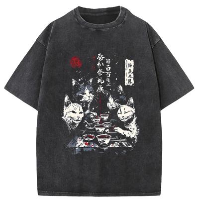 Cartoon Cat Graphic Men Tshirt Casual Baggy Short Sleeve T-shirt Japanese Style Oversized T Shirt Men's Clothing