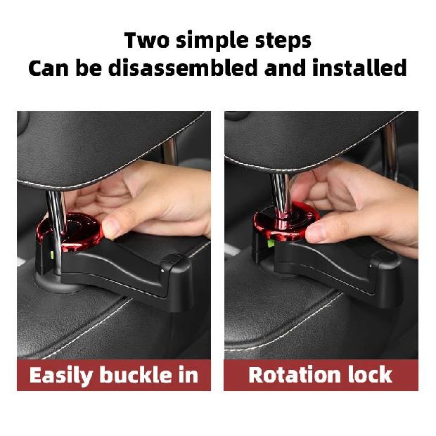 Car seat hook with phone holder, multifunctional and hidden 2-in-1 car seat hook with phone holder, universal rear headrest hook
