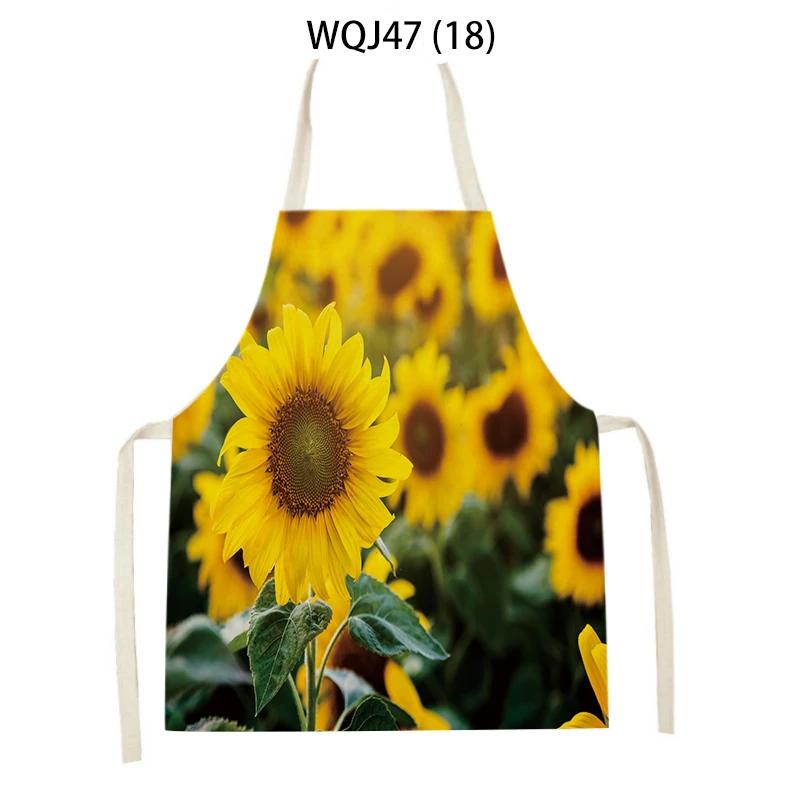 Retro Flowers Linen Kitchen Aprons Floral Printed Cooking Aprons for Women Men Baking Accessories Cleaning Pinafore Delantal