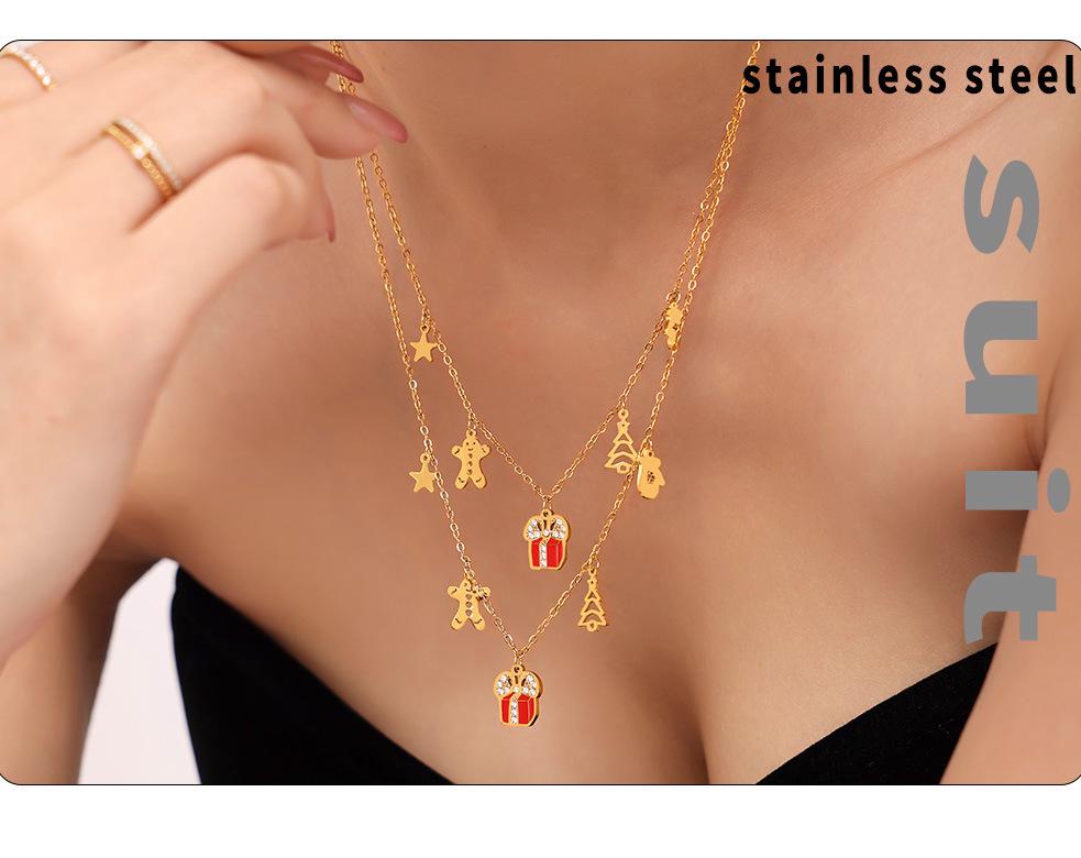 Mi Duo Duo European & American Geometric Christmas Pendant - Handmade 18K Gold-Plated Stainless Steel Chain