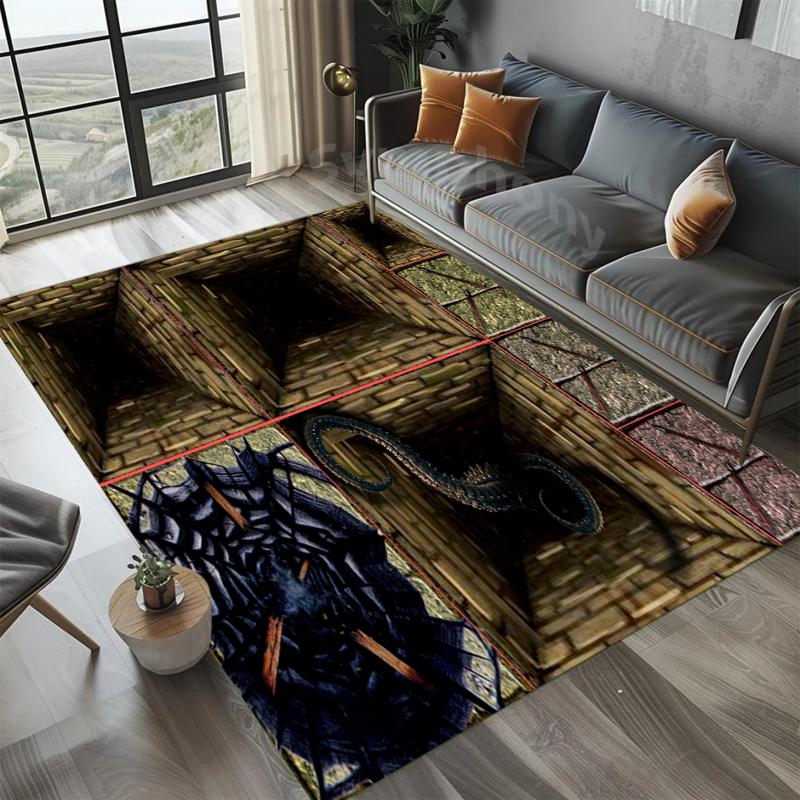 Art Industrial Multi-Material Patchwork Rug Wood Brick &Stone Design NonSlip Easy Clean Living Room Entryway Home Decor Flormat