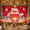 Christmas Banner Colorful Ornaments Navidad Backdrop Santa Claus Background Green Curtains Holiday Display For Christmas Holiday