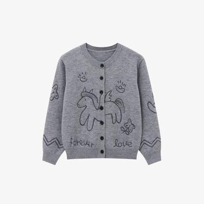 Basic House Women's Fortune Horse Jacquard Embroidered Merino Blend Cardigan
