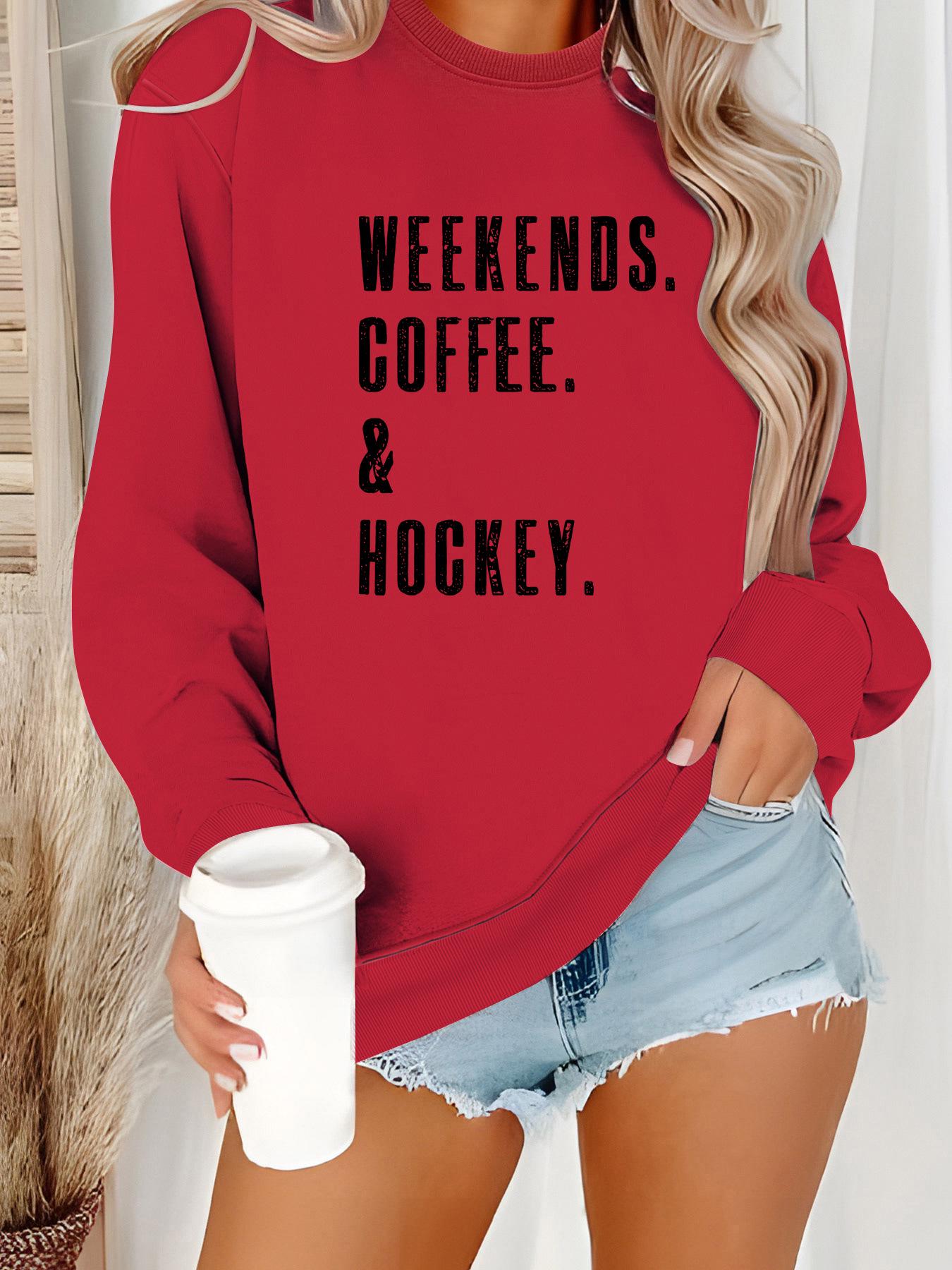 

Женская толстовка-пуловер с принтом «кофе и хоккей» на осень и зиму L красный