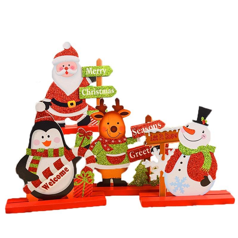 Wooden Christmas Decor Santa Claus Tabletop Sculpture Deer Snowman Ornament Bar