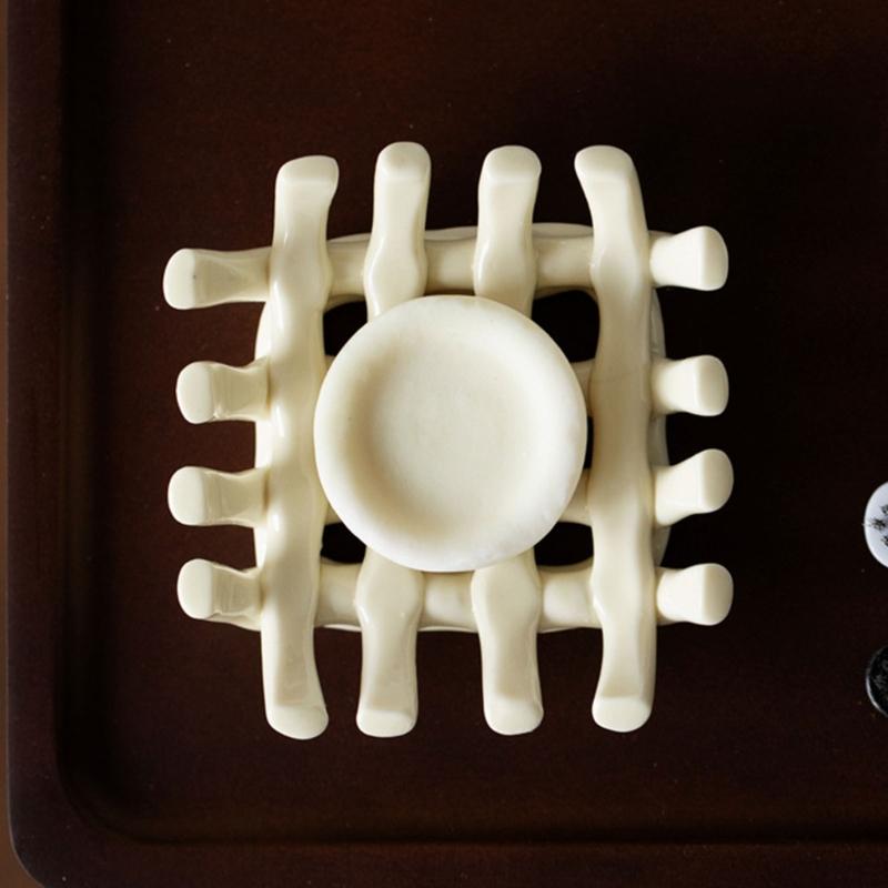 Countertop Ceramic Soap Dish with Raised Drain Rails for Bathroom Sink Use, Kitchen Counter and Guest Washroom
