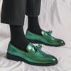 Men's Brogue Tasseled Loafers Green Purple Dress Wingtip Wedding Shoes Stylish Formal Leather Prom Party Shoes Large Size
