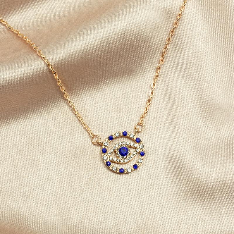 Wish New Jewelry Full Diamond Devil's Eye Necklace Fashion Gold Plated Collarbone Chain Pendant Female