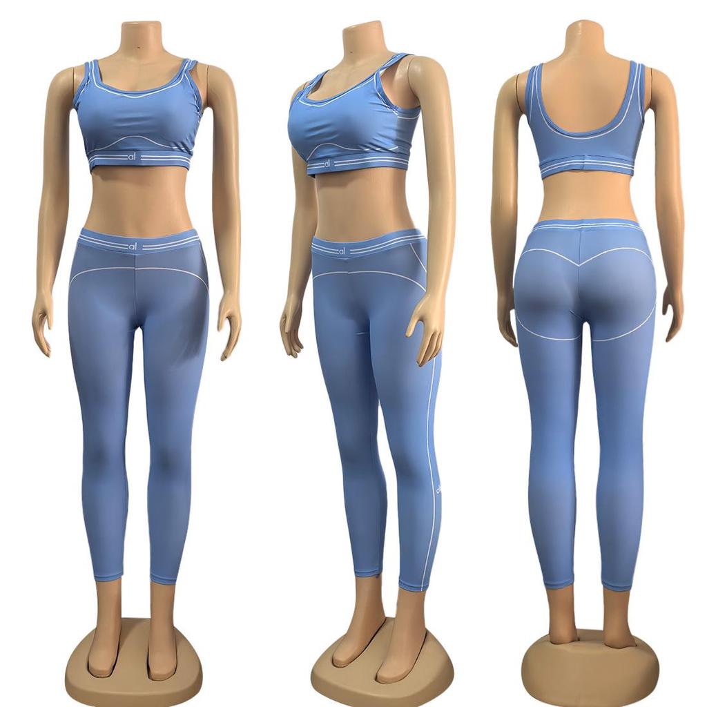 Y9006 Women's Summer Letter Print Yoga Sports Casual Two-Piece Set