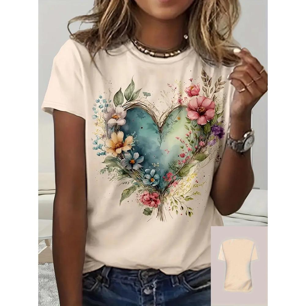 

Футболка с принтомЦветочная Винтажный Стиль Футболка с Цветочным Принтом Повседневная Ежедневная Футболка с Цветочным Принтом 6XL