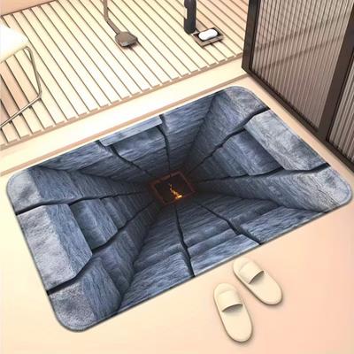 3D Hole Rug Realistic Bottomless Pit Floor Mat Funny Optical Illusion Rug with Non-Slip Backing for Entrance Living Room Bathroom