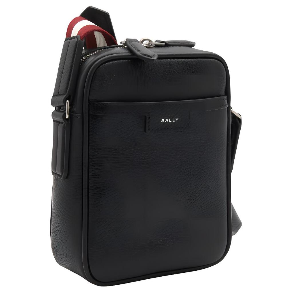 Bally Logo Solid Color Zipper Closure Calfskin Shoulder Bag Men Shoulder Bag Black MAC02PVT397U901P