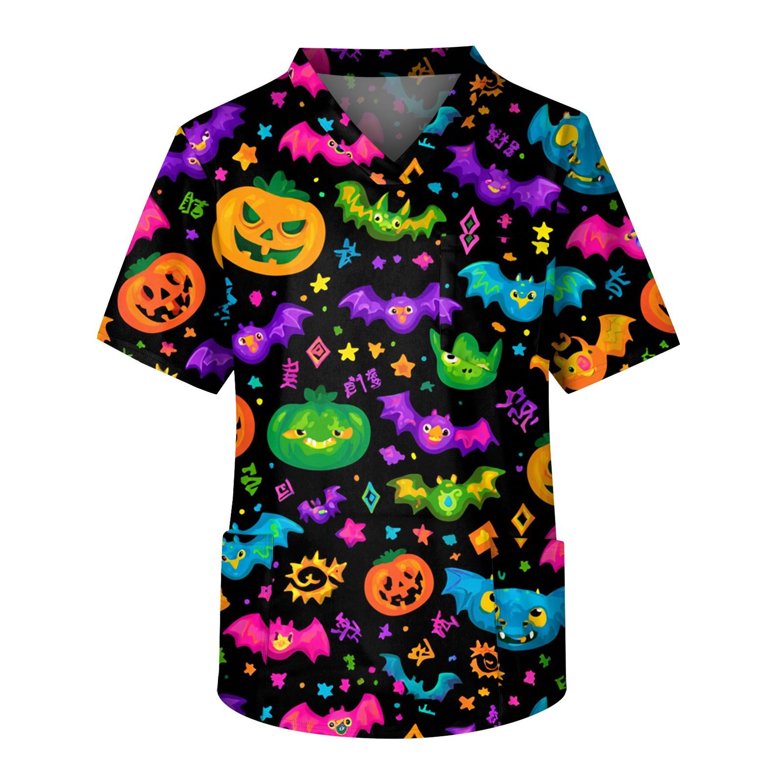 

Мужской топ с короткими рукавами и v-образным вырезом на Хэллоуин с принтом на груди и карманом для ухода за кожей XXXL фиолетовый