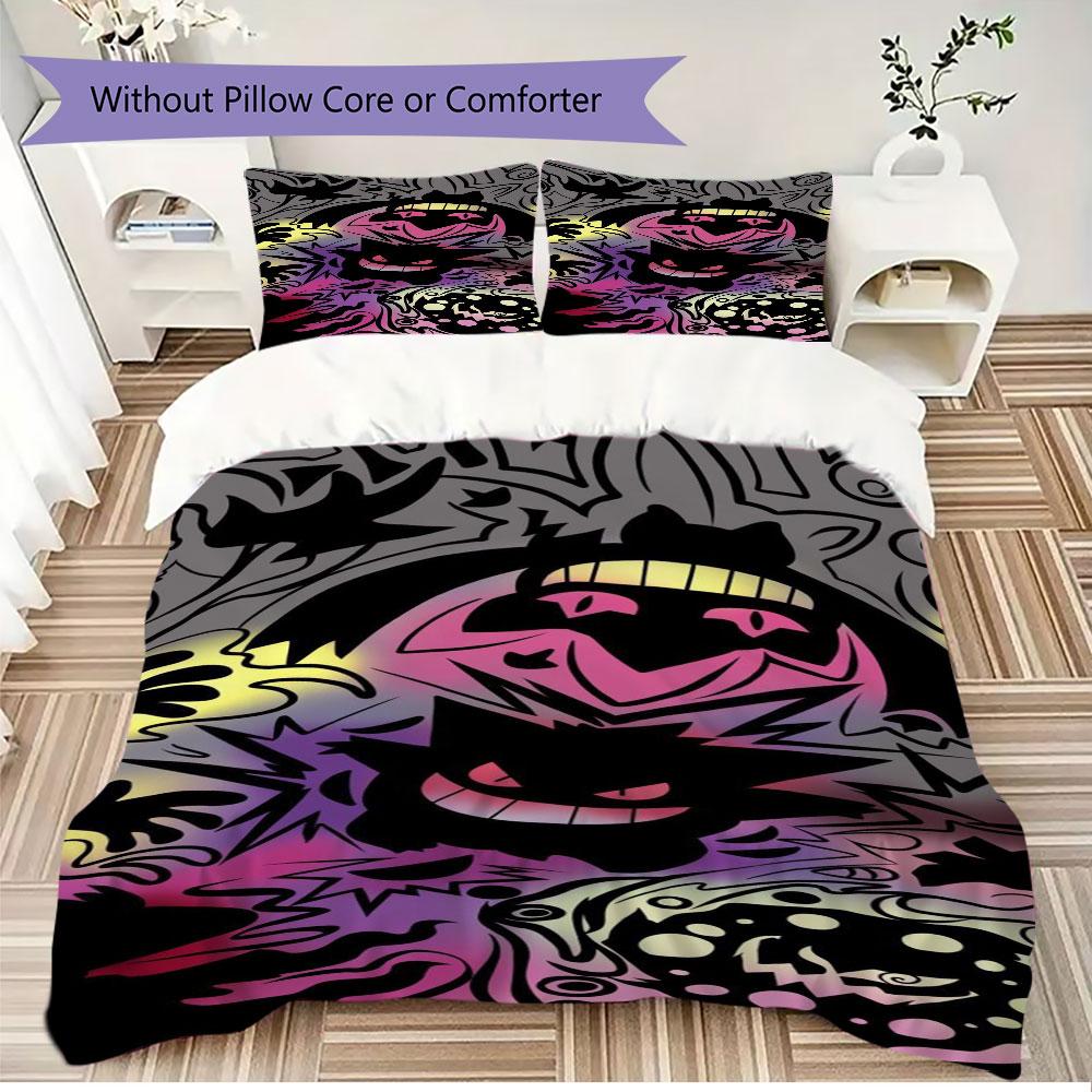 Anime Gengar Printed Bedding Set 3 Piece Soft Microfiber Duvet Cover Set Teens Game Room Decor No Sheet No Filling