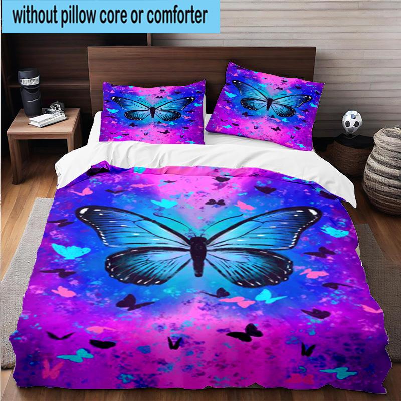 Purple Butterfly Dreams 3pcs Bedding,Including 1pc Duvet Cover And 2pcs Pillowcases Perfect for Christmas,Ideal for Bedroom, Dormitory