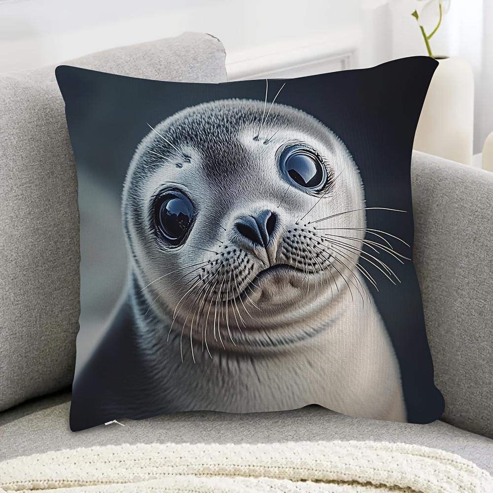 Cute Seal Animal Print Pillow Case DoubleSided Decorative Cushion Cover Machine Washable Home Decor Housewarming Gift PC
