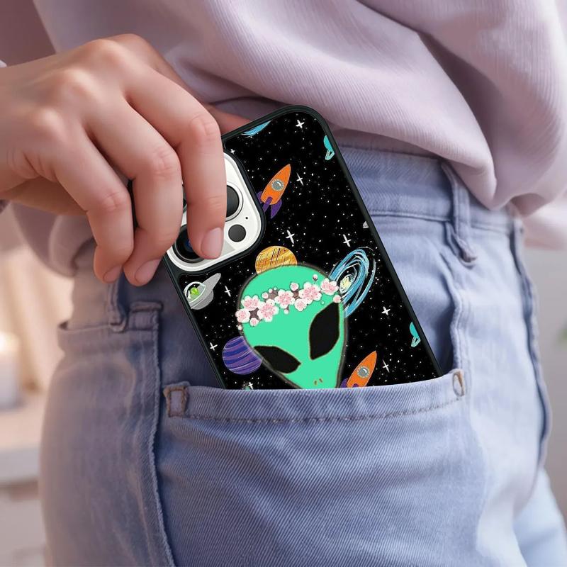 Aesthetics Cartoon alien Phone Case For iPhone 17 Air 15 16e 14 13 Pro Max Coque 12 11 Pro Max PLUS cover