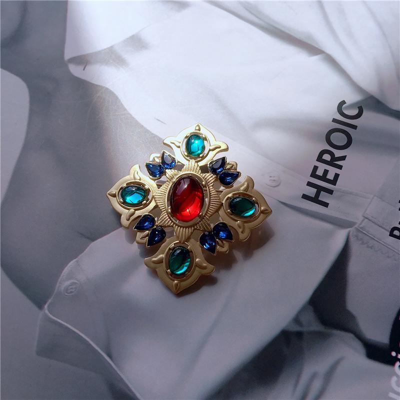 Creative Retro Baroque Style Gemstone Brooch Luxury Palace Party For Women Clothing Accessories Brooches Holiday Gifts