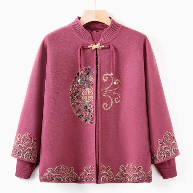 Mom autumn sweater cardigan female foreign style grandma coat elderly spring and autumn knitted two-piece top