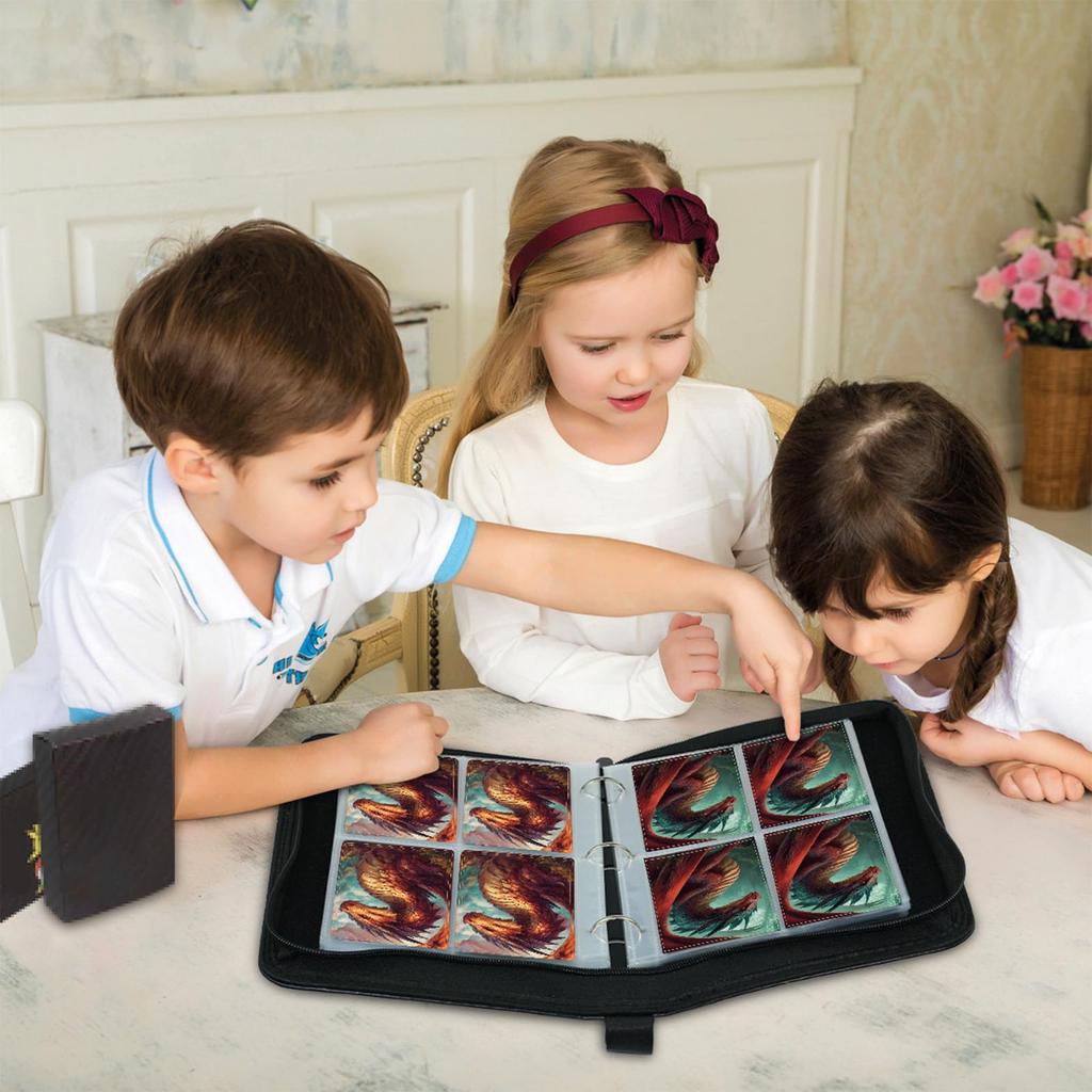 Shadow Specter Phantom Ghost Card 4 Holds 400 Cards PU Leather with 3 Trading Card Collection Case File, Pockets, - Zipper, Rings, Refillable,