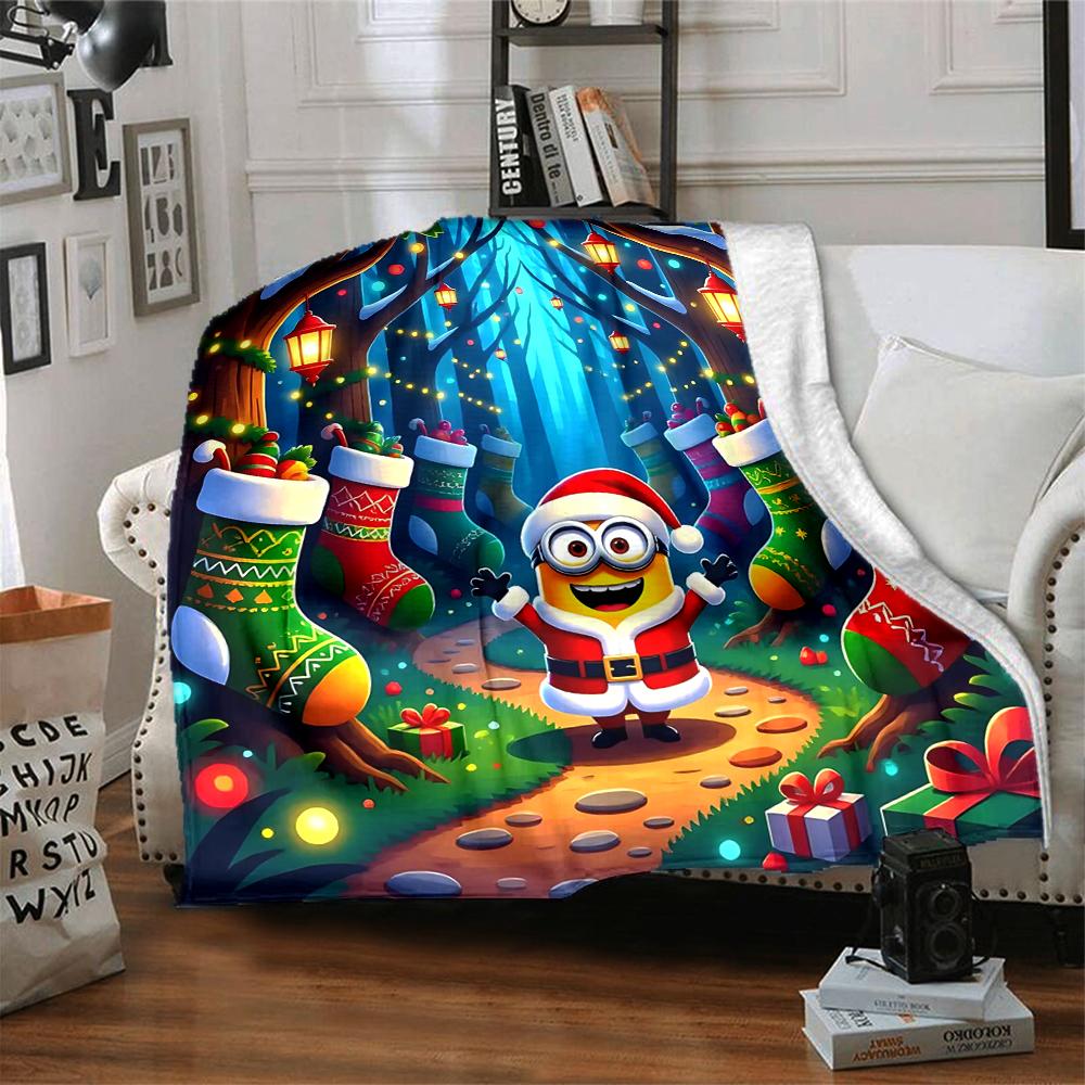 1Pc Christmas Minions Celebration Blanket Soft And Comfortable Casual Warm Camping Travel Christmas Halloween Gift M91751