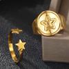 Stainless Steel Gold Color Pentagram Pattern Rings Set For Women Punk Metal Star Opening Adjustable Finger Ring Jewelry