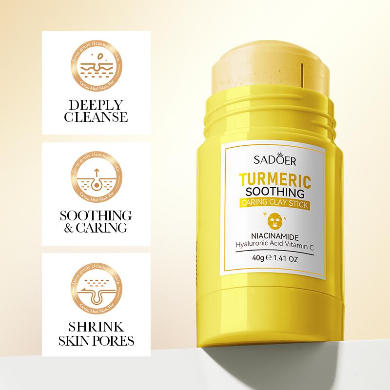 SADOER Turmeric Perilla Mud Face Mask Stick Clay Facial Masks Moisturizing Remove Blackhead Anti-aging Facial Mud Masks