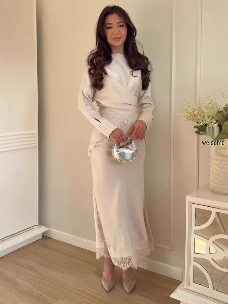 Spring 2026 Women's Solid Satin Long Sleeve Top & Skirt Set
