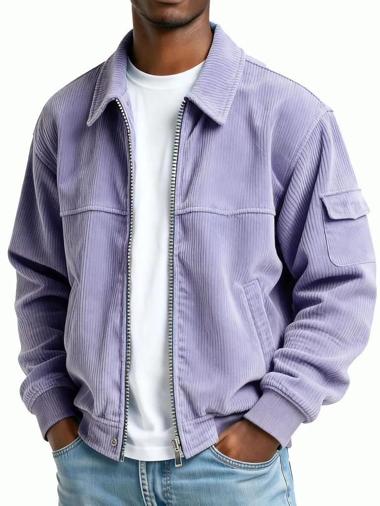 Retro manšestrová bunda s dlouhým rukávem a kapsami pro muže - Kolekce Podzim/Zima 2025