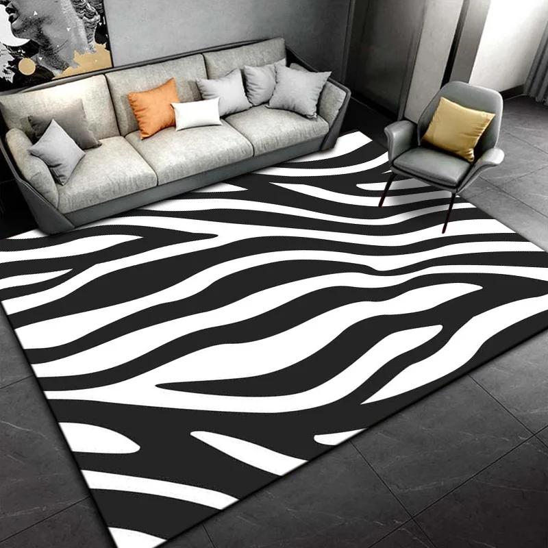 Black White Print Zebra Pattern Area Rug Large,Carpet Rug for Living Room Bedroom Kitchen Doormat Decoration,Non-slip Floor Rug