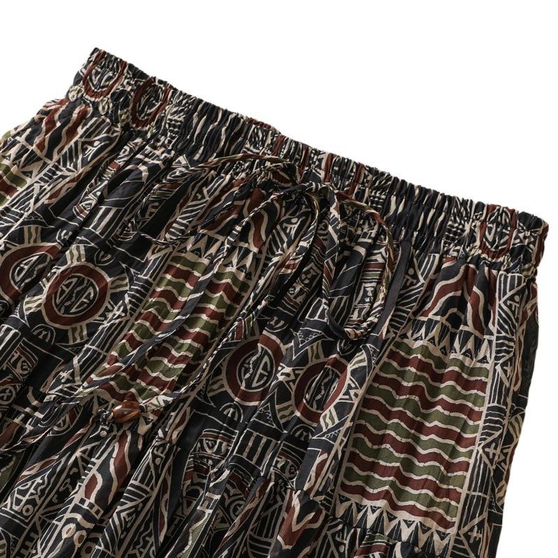 Summer Art Retro Double Layered Large Swing Printed Elastic Waist Skirt for Women Skirts