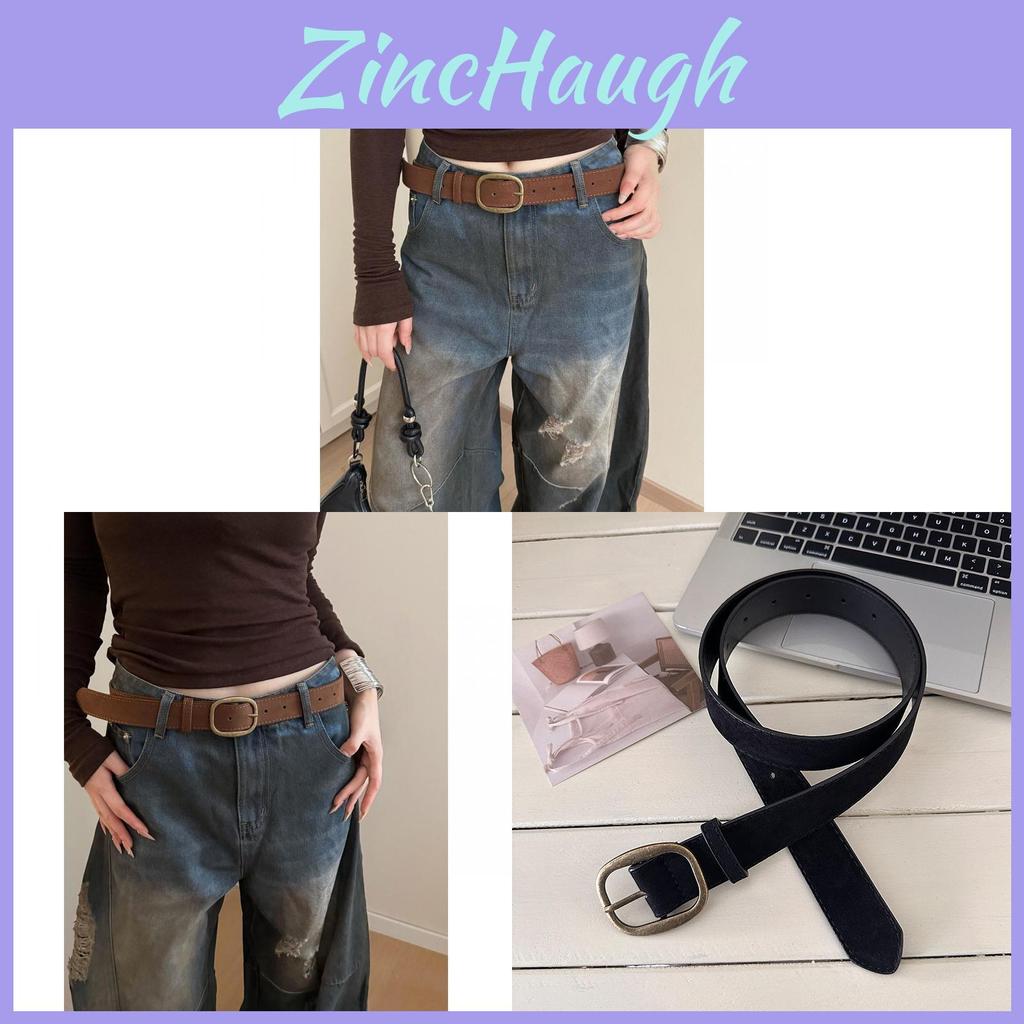 Vintage Retro Pu Leather Wide Belt For Women With Zinc Alloy Buckle For Denim Waist Accessory