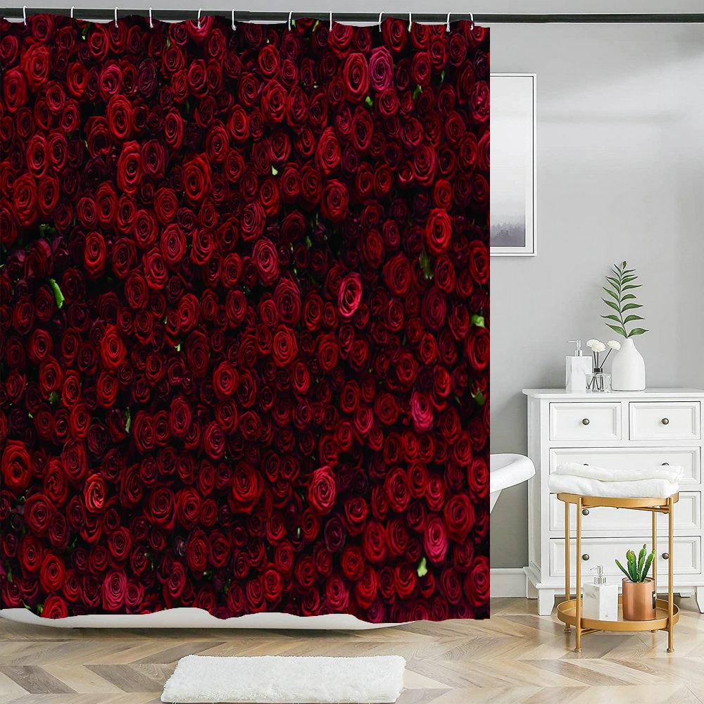 Beautiful natural flowers shower curtain waterproof polyester fabric bath curtain rose floral curtains for bathroom decor