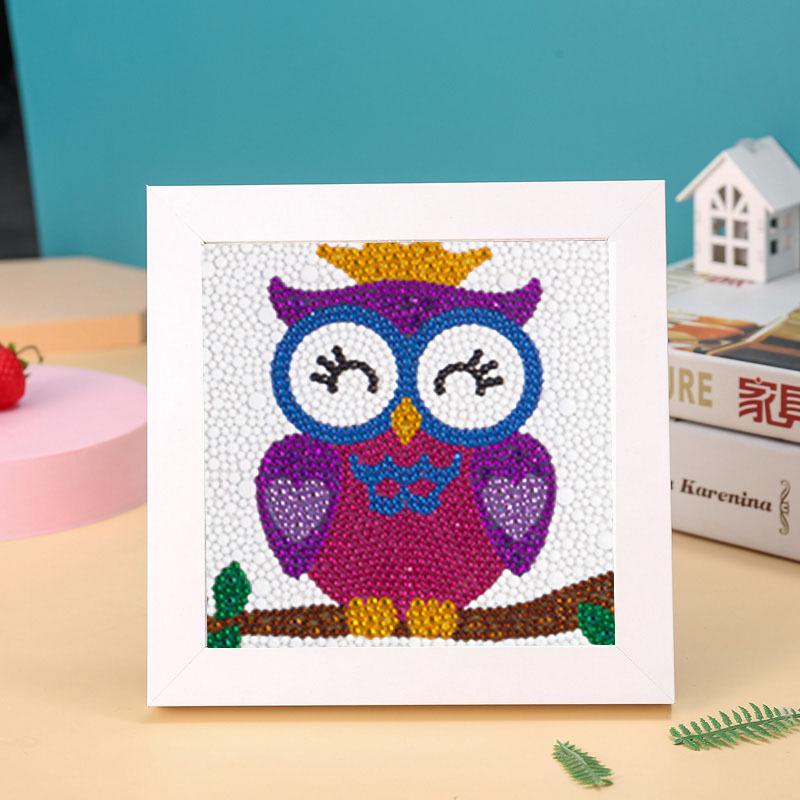 New Diy Diamond Painting Solid Wood Photo Frame Boxed Diamond Sticker Owl Cartoon Hand-Pasted Diamond Painting
