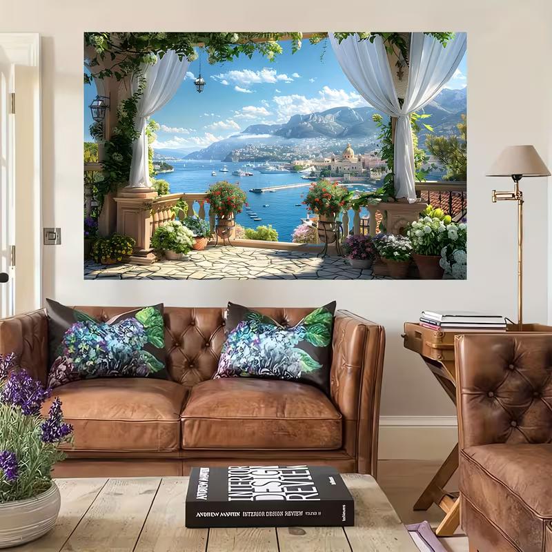 

2D Italian Seaside Town Backdrop for Coastal & Summer Themed Photography Background 47.2x31.5inch/120*80cm