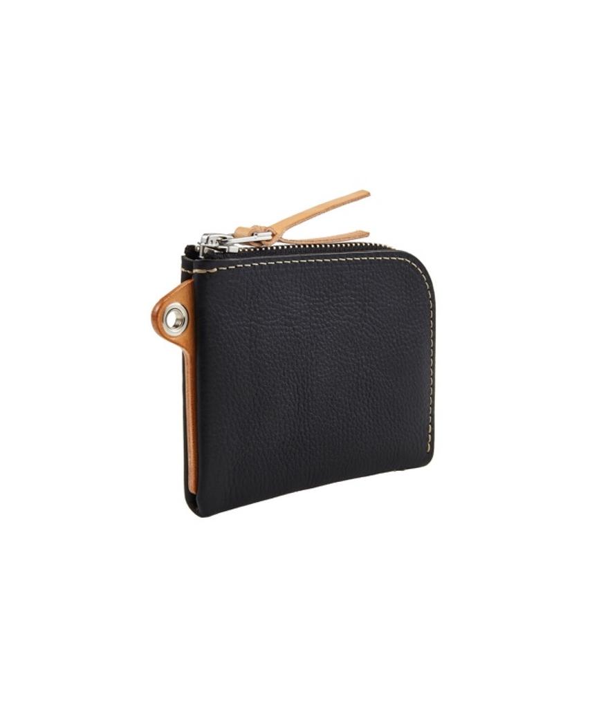 Brassboats Zipper Eyelet Vegetable Leather Wallet (Black)